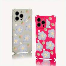 Funda de teléfono 1 pieza pintura al óleo azul diseño de patrón de flores cuatro esquinas colgante funda de teléfono 16 Pro 14 Plus 15 12 13 TPU impreso suave - Colores mixtos 2 - Ver 3