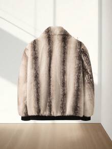 Men's Turndown Collar Warm Faux Fur Contrast Color Long Sleeve Coat, Winter