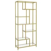Libreria Scaffale, Libreria Verticale a 6 Ripiani, Porta Piante, 30 x 80 x 180 cm, Vetro Temperato, Studio Soggiorno Camera da Letto Cucina, Oro Metallico - Dorato - Visualizzare 6