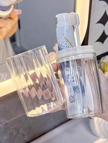 1件透明便携式浴室漱口杯，多功能牙刷、牙膏、梳子、口红、剃须刀收纳盒，高端防尘浴室储物罐，户外旅行洗漱用品收纳盒，校园宿舍刷牙工具收纳盒 - 彩色 - 查看 7