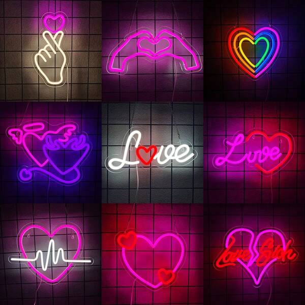 Love Neon Signs,Led Multicolor Neon Signs Galentines Lights Wall Room Decor, Valentines Day Decorations Heart Love Letter Lights, Suitable For Wedding Party, Bar, Bedroom, Anniversary, Birthday, Christmas Gifts,Home Decor, Girls Room Decoration Accessory, 5V Usb Powered, Switch Control, Easy To Install.