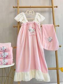 Sanrio 1 Piece Sanrio Cartoon Cute Kt Cat Coral Fleece Towel Bath Towel Dry Hair Cap Set Hello Kitty Soft Water-Absorbing Face Wash Hand Wipe Home Gift Gift Box
