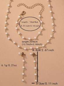 1 Set Elegant Vintage-Style Metal Bead Necklace, Bracelet, Earrings Jewelry Set For Women, Fashionable High-Quality French Style Accessories Suitable For Formal Occasions, Party, Daily Wear, And Gift