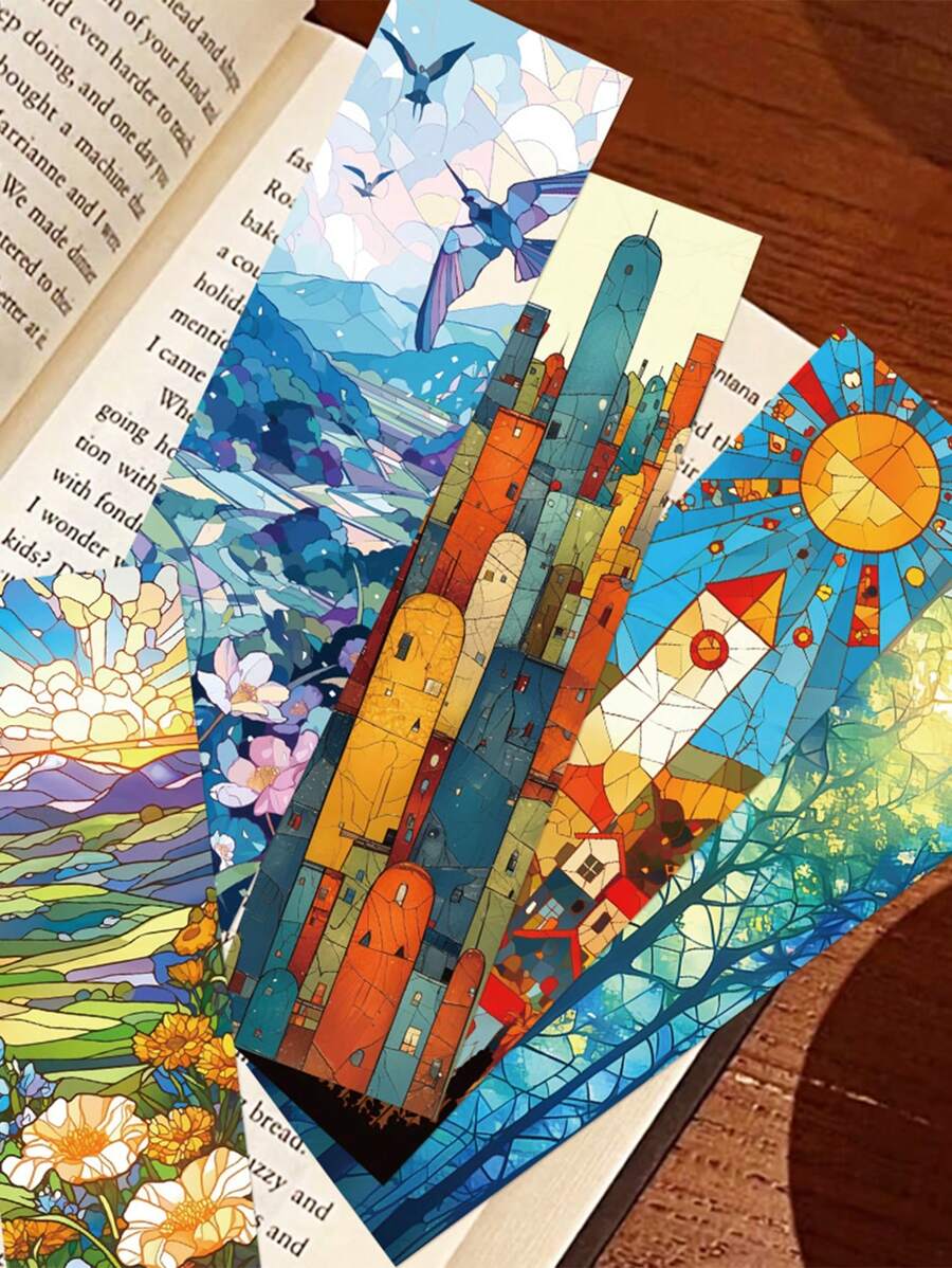 30 件彩色玻璃风景书签个性化装饰创意阅读卡 DIY 纸质书签，适用于学校用品，返校