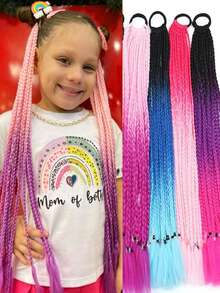 Synthetic Rubber Band Twist Braid Ponytail Colored For Girls Kids Crochet Hair Elastic Rope Hair Accessories Afro Hair 1pc - Multicolor - View 2
