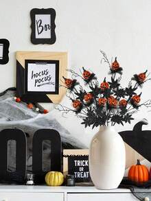 1 pezzo - Rami e steli artificiali per Ognissanti, pianta artificiale, ramo artificiale di zucca con foglie nere, fiore artificiale nero e arancione per la decorazione interna della casa di Ognissanti, decorazioni di Ognissanti, decorazioni autunnali per il raccolto e il festival di Ognissanti - Multicolore - Visualizzare 10