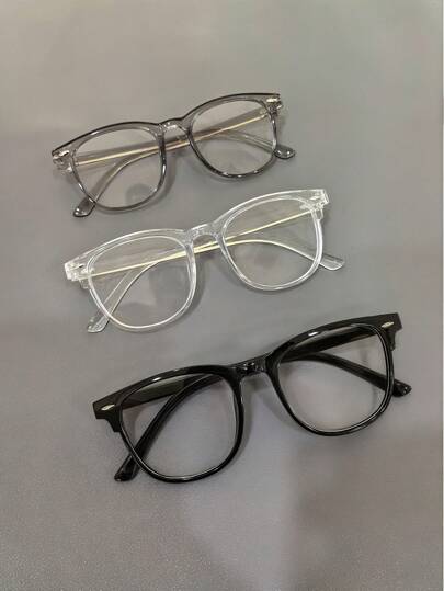 3pcs, And For Computer Reading Gaming TV Phones, Anti Eyestrain, Clear Lens Eye Protection, Small Frame Fashion Glasses For Men And Women, Suitable For Outdoor Sports, Parties, Cycling, Shopping And Taking Photos