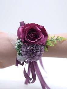 1PC Rose Wrist Corsages Wristband Hand Flowers For Wedding Bridesmaid Bridal Shower Prom Party Gradient Rose - Multicolor - View 14