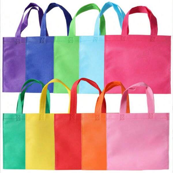 10 Sacolas Pequenas Coloridas de Tecido Não Tecido, Preferidas para Festas, 8 x 8 polegadas, Sacolas de Presente Renováveis, Sacolas de Presente de Aniversário com Alças