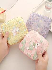 1 Stück süßer Cartoon Ölgemälde Design PVC Material Aufbewahrungstasche, lässiger Stil, leicht, handwaschbar, großer Stauraum tragbarer Organizer für Kopfhörer, Datenkabel, Lippenstift, Damenbinden