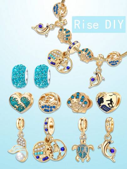 7pcs Elegant Fashion Four-Petal Flower, Heart, Star, Fish Tail, Eye Shape Pendant DIY Decor For Bracelet, Necklace, Earring, Beading, Charm, Accessory