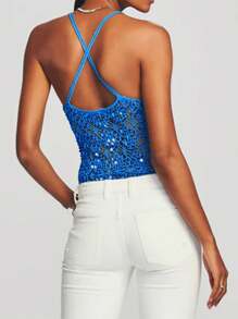 Summer Outfits For Women Sequin Knit Tank Tops For Women Summer Slim Fit Deep V Neck Hollow Out Sleeveless Spaghetti Strap Vest