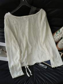 Y2K Sexy Off-Shoulder Long Sleeve T-Shirt For Women, Casual Loose Fit Personalized Graphic Tee, Suitable For Autumn/Winter, Christmas, Spring New Year