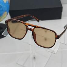 1 件女士方形铆钉双桥时尚眼镜，橙色、黑色、黄色... - 紅色豹紋1付 - 查看 6