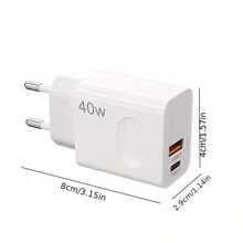 1pc 40W Fast Charger With 1m USB-C To USB-C Cable, Compatible With 15/16/17 Pro Max, IPad Pro, S24/S23, EU/US Plug, White, Stylish Design, Durable