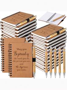 2pcs/Set, 6sets/12pcs, 10sets/20pcs Employee Appreciation Gift Set - Includes Motivational Bamboo Ballpoint Pen And Spiral Notebook, Appreciation Notebook Mini Spiral Inspiration Notebook Wholesale Thank You Gifts For Volunteers, Teachers, Nurses, Team Building, Birthday, Retirement, Holiday Office (20pcs/12pcs/2pcs)