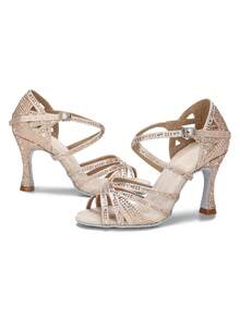 Ladies Tango Training Shoes Soft-Sole Jazz Sneakers Ballroom High Heel Dance Shoes With Rhinestones Latin Dance Shoes Cuban Heel 9cm