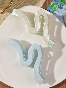 2 件套甜美 Y2K 风格超大波尔卡圆点、心形和蝴蝶结图案发夹，米色和浅蓝色，适合春夏季发饰，女士发夹，蝴蝶结配饰，学校用品，大学