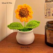 Handmade Crocheted Sunflower Decor, Birthday Gift, Friendship Gift, Lifelike Everlasting Flower Bouquet, Home Office Desktop Decoration, Creative Knitted Flower Bouquet Gift For Women, Teacher, Graduation,School Supplies,Back To School