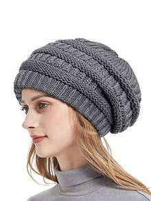 Gorro de punto de cola de caballo de unicolor para mujer, gorro de punto acrílico casual, versátil, de moda, de poliéster, de unicolor, para otoño/invierno - sombrero - Ver 3