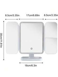 MLSMILE 1 Pieza Espejo De Maquillaje LED Plegable De Triple Pliegue, Espejo De Tocador De Escritorio Con Aumento De 3x/2x/1x, Espejo De Vanidad Portátil HD Con Ajuste De Brillo, Diseño Plegable De Triple Pliegue, Batería Recargable De 4800mAh, Carga USB, Espejo Iluminado Con Atenuación Táctil Para Cosmética, Mejor Regalo Para Mujeres, Regalo De San Valentín, Regalo De Navidad - 彩色 - 查看 9