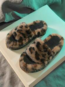 Women's Leopard Print Fluffy Slippers, Soft Sole, Warm, Open Toe, Fashionable Fur Slides, Slip-On House Slippers - View 8