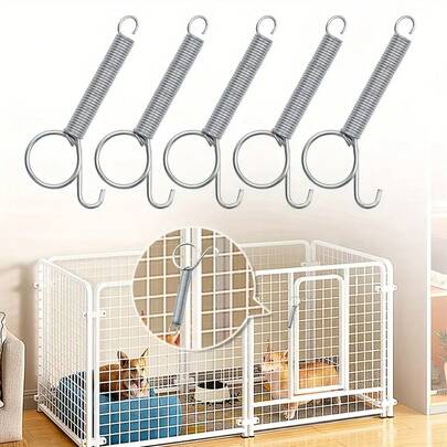 5pcs 8.5cm Metal Cage Door Spring Hooks, Sturdy And Durable Cage Accessories Hooks, Suitable For Wire Rabbit Cages/Bird Cages/Hamster Cages Strong Fixing Spring