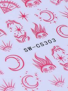 2 件时尚美甲贴纸带红线星月贴花自粘 3D 几何贴纸适用于亚克力指甲用品美甲装饰 DIY 配饰适合女士女孩 - 紅色 - 查看 7