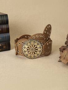 1pc Women's Street Style Western Boho Chic Heavy Metal Oval Patchwork Gold Lace Hollow Circle Buckle Rivet Waist Decoration Waist Belt Fashion Dress Accessory, Suitable For Various Gatherings, Parties, Casual Occasions Fall, Autumn, Halloween - Splicing - View 10