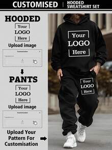 Customized Personalized Photo Men's Hoodie And Pants Set, Customize Your Name Text And Photo, Customize Selfie/Baby/Friend/Idol/Couple/Family/Party/School/Sports/Pet Love Photo Print , Fall Clothes