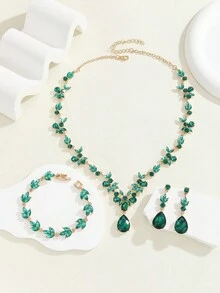 Light Luxury  Necklace Earring Bracelet Chain Bride Wedding Jewelry Dress Dinner Annual Meeting Jewelry Jewelry - 孔綠 - 查看 6