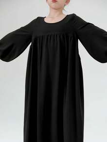 少女简约优雅宽松休闲长袖连衣裙 - 黑色 - 查看 7