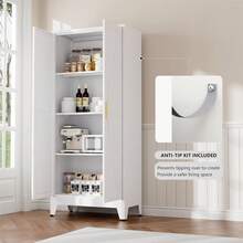 Armario de almacenamiento metálico de estilo rústico con 4 niveles, 2 puertas correderas y 3 estantes ajustables, 155 cm, ideal para la cocina, el hogar, la oficina, el garaje o la sala de estar, color blanco. - Blanco - Ver 5