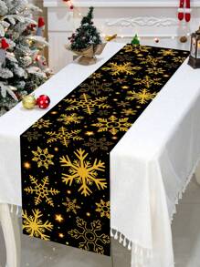 1 件 35 * 180 厘米/13.78 * 70.87 英寸圣诞桌布，黑色和金色雪花图案桌布，节日家居装饰，现代圣诞派对装饰面料，适合圣诞晚餐、餐厅、客厅节日气氛布置，桌面必备圣诞装饰