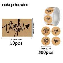 550 Pcs Thank You Cards And Stickers Set, 50 Business Cards And 500 Small Business Support Sticker Labels, Kraft Brown - Brown - View 2