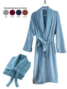 Roupão Soft Microfibra Macio Adulto Inverno Cores Unissex Azul Claro - Azul Claro - Visão 4