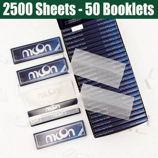 moon. 5/25/50 Stücke/Packung Zigarettendrehpapier, 50 Blatt pro Heftchen, Größe 2,76 Zoll (70mm*36mm), ultradunn, transparentes weißes Papier, natürliches arabisches Gummi, langsames Abbrennen, leicht zu rollen, geschmacksneutral, geeignet für das Handdrehen und Zigarettenmaschinen, für Outdoor-Camping, Partys, bequem zu transportieren, ähnlich wie im Supermarkt