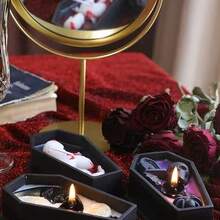 10 英寸万圣节棺材蜡烛 - 手工制作的鬼棍蜡滴蜡烛，大豆蜡芯，适用于万圣节装饰、圣诞派对、秋季家居装饰、幽灵房间装饰