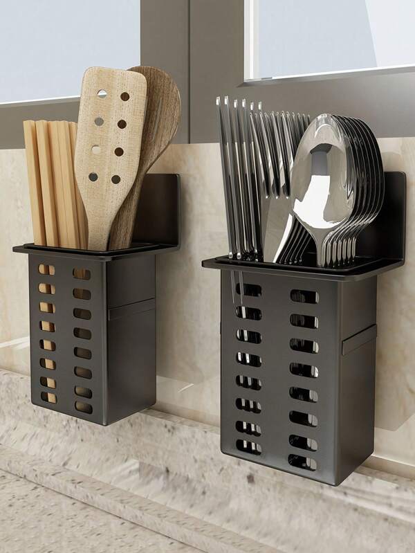 1pc Multifunctional Wall-Mounted Toothbrush Holder, Makeup Storage Box, Chopstick Holder & Pen Holder, No Installation Required, Home & Kitchen Organizer