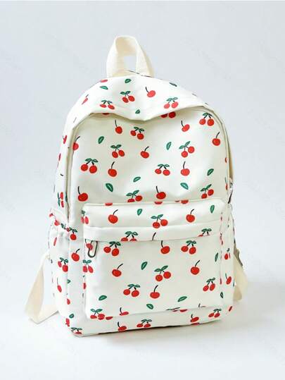1 pieza Mochila clásica y elegante con estampado de cerezas para mujer en verano, de gran capacidad y diseño de múltiples bolsillos, ideal para la escuela, estudiantes, ir al trabajo, mochila literaria para adolescentes, bolso para libros para mujeres o estudiantes, perfecto para libros, compras, vuelta al cole, mochila escolar, mochila grande para secundaria y preparatoria, mochila de estilo preppy para la vuelta al cole