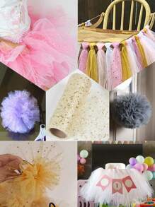 1pc Glitter Tulle Roll, Sparkling Tulle Ribbon, 15cm*914cm Fabric Ribbon, Including Cream, Black, Gold, Purple, Pink, Silver, Rose Gold And White Styles, Organza Tulle Scroll, DIY Craft Supplies, Wedding Decorations, Everyday Party Accessories, Birthday Party Supplies, Banquet Decorations, Wedding Chair Decorations,Wedding Ceremony Party Decorations - Multicolor - View 3