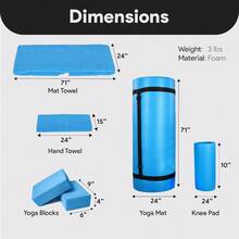 Local Delivery 7-Piece Yoga Equipment Set With Multiple Colors - Yoga Mat With Carrying Strap, 2 Yoga Blocks, Yoga Mat Towel, Yoga Hand Towel, Yoga Strap And Yoga Knee Pad - 藍色 - 查看 3