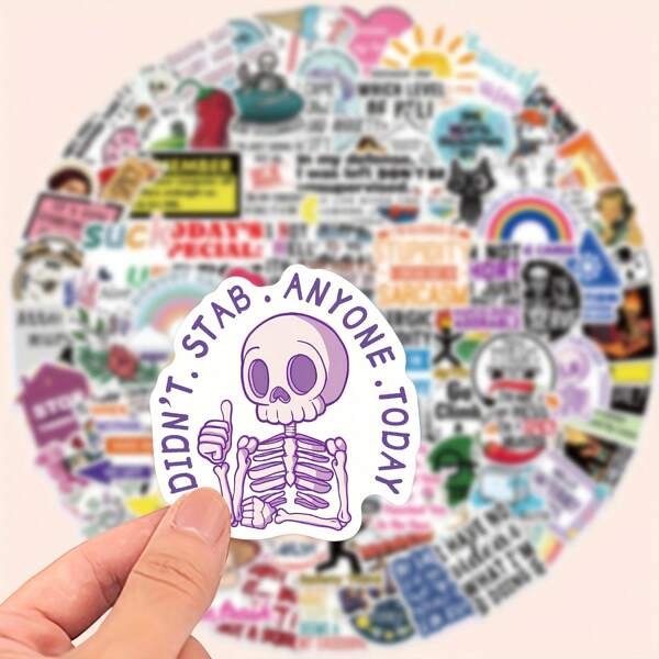 100-Pack Humorous Satirical Graffiti Paint Stickers, Reusable Self-Adhesive Stickers For Laptops, Water Bottles, Luggage - Colored, Funny Designs - Great For Holiday Gifts, Cute Stickers For Plastic, Glass, Metal, Ceramic Surfaces