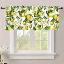 1pc Summer Lemon Theme Home Valance, 54x18in, Watercolor Yellow Lemon Fruit And Green Leaf Decorative Pattern, Modern Art Style, Suitable For Bedroom, Living Room Kitchen, Cafe And Other Holiday Curtain Valance Decoration Supplies - Multicolor - View 1