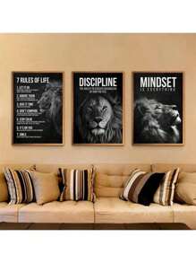 Set Of 3 Optional No Frame Animals Lion King Canvas Painting Posters Prints, Inspirational Motivational Wall Arts For Home Office, Living Room, Bedroom - Art Decor, Classic, Contemporary Styles, Animal Print Theme, Indoor Decortion