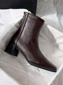 2025秋冬新款时尚纤细高跟靴，简约过膝长靴，方头女靴 - 棕色 - 查看 5