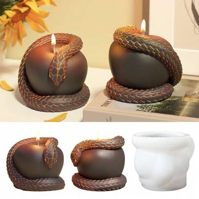 DIY Snake Apple Candle Silicone Mold Kit – Realistic Snake Design With Wick & Wick Holder Set, For Handmade Scented Candles, Resin Crafts, And Home Decor Gifts