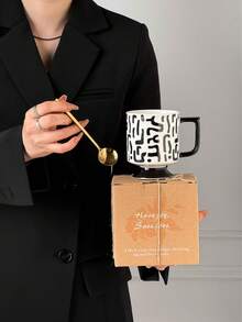 1 pieza Taza geométrica en blanco y negro, copa, taza de leche, taza de café