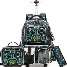3-Piece Cool Rolling Backpack Set For Boys, Includes Crossbody Bag And Pencil Case, Best Back To School Gift For Boys - Black 17311T - View 2