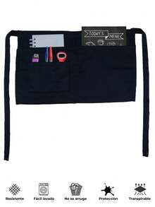 Mandil Corto Mesero Cantinero Con Bolsas Medio Delantal Gabardina 80% Algodón - Negro - Ver 3